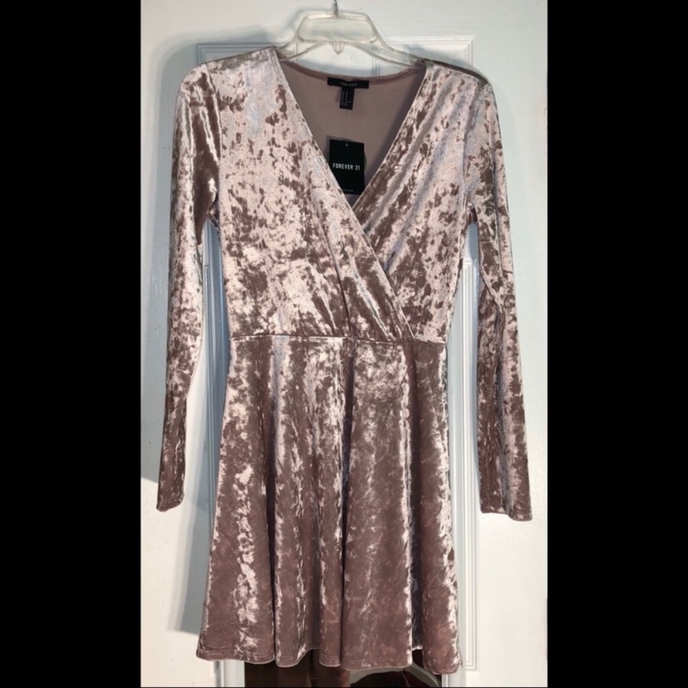 Deep V-Neck Velour Blush Dress